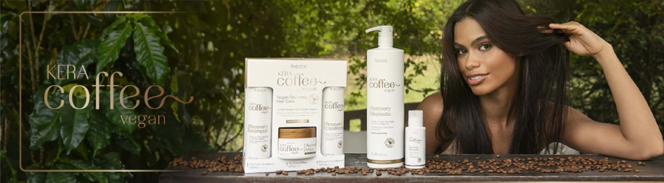 KeraCoffee VEGAN - Barojoša, stiprinoša matu līnija ar zaļās kafijas ekstraktu, Monoi eļļu un linsēklu ekstraktu